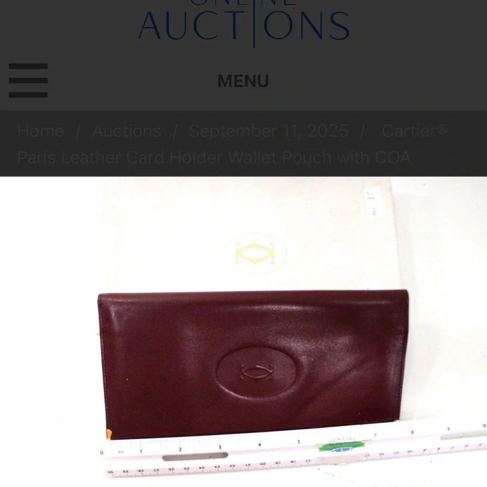 Cartier Maroon Leather Card Holder with Gold Logo with COA